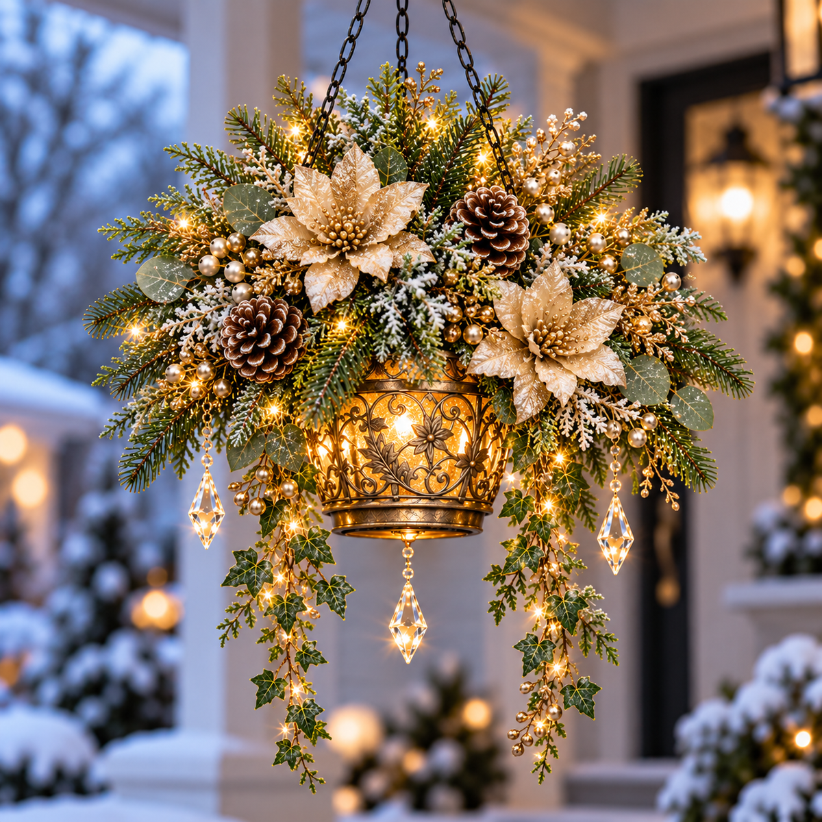 Decorative Winter Bloom Glow illuminated hanging arrangement
